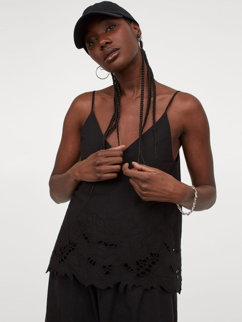 

H&M Women Black Broderie-Detail Strappy Top