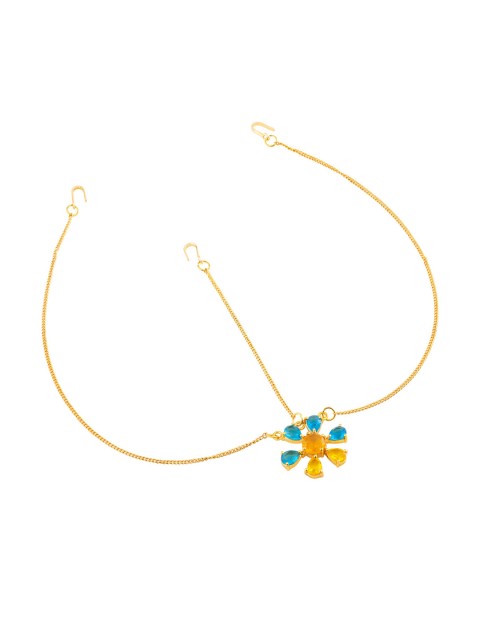 

Voylla Gold-Plated Blue & Yellow Stone-Studded Matha Patti