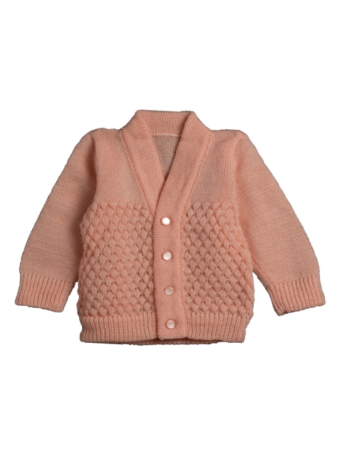 

Little Angels Unisex Kids Peach-Coloured Self Design Cardigan Sweater