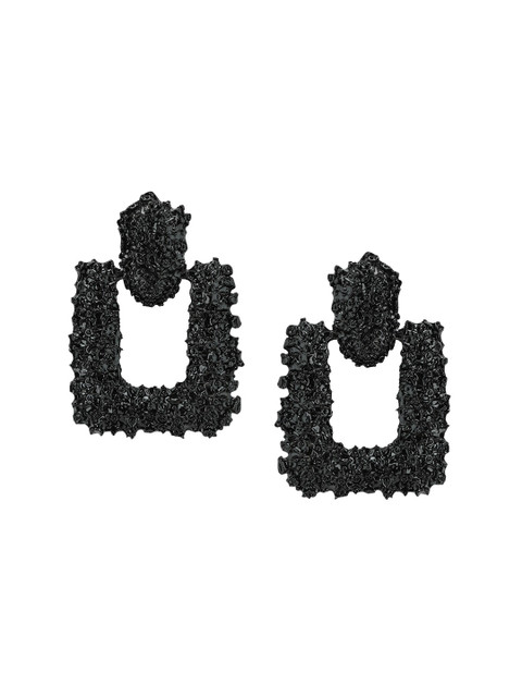 

Kazo Silver-Toned & Black Contemporary Drop Earrings