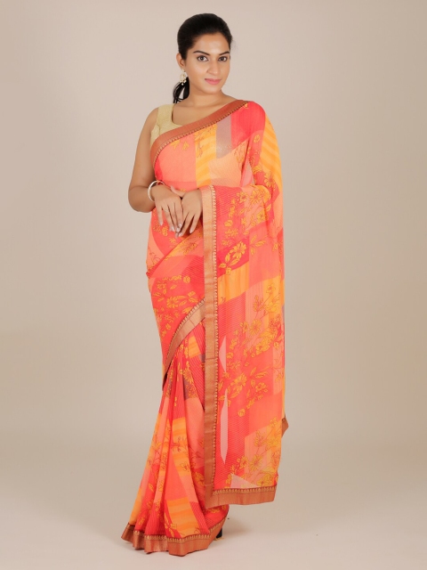 

Pothys Orange Printed Poly Georgette Saree
