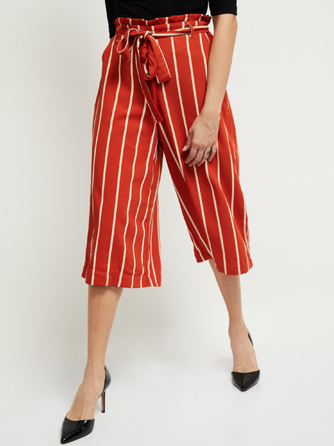 

max Women Red & White Striped Wide Leg Cropped Palazzos