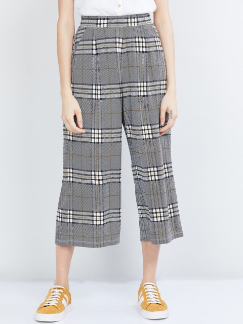 

max Women Grey & White Loose Fit Checked Culottes