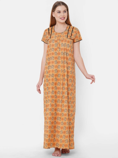 

Sweet Dreams Yellow & Black Printed Cotton Nightdress