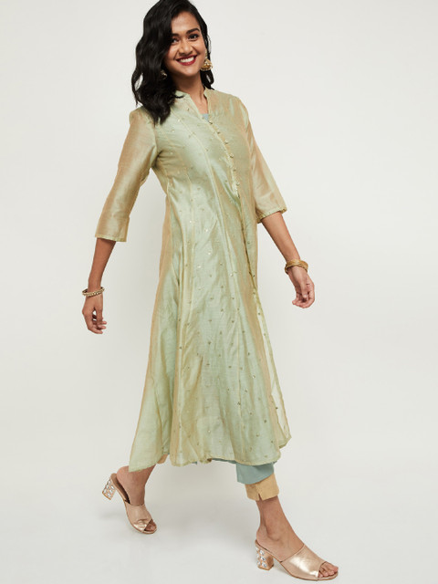 

max Women Green Embroidered A-Line Kurta