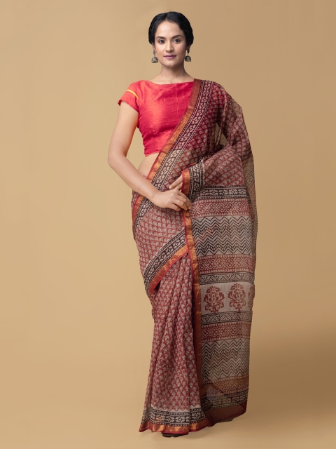 

Unnati Silks Red Pure Cotton Printed Kota Saree
