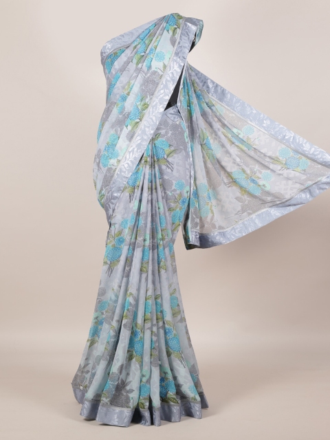 

Pothys Grey Printed Poly Georgette Saree