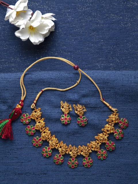 

Shining Diva Gold Plated Red & Green Stone Studded Jewellery Set