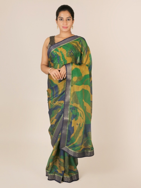 

Pothys Multicoloured Printed Poly Georgette Saree with Zari Border, Multi