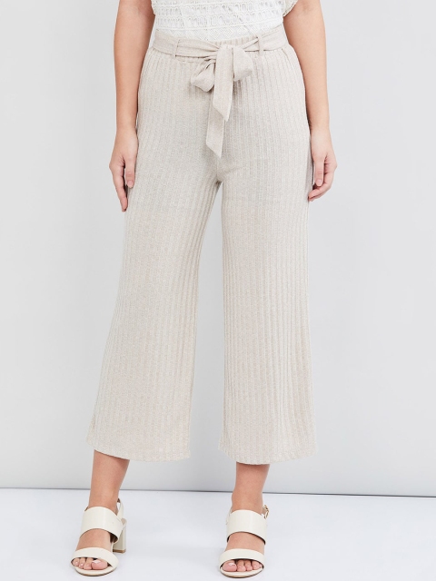 

max Women Cream-Coloured Self Design Straight Palazzos