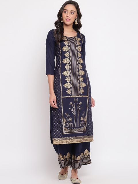 

Ashnaina Women Navy Blue Printed Kurta with Palazzos