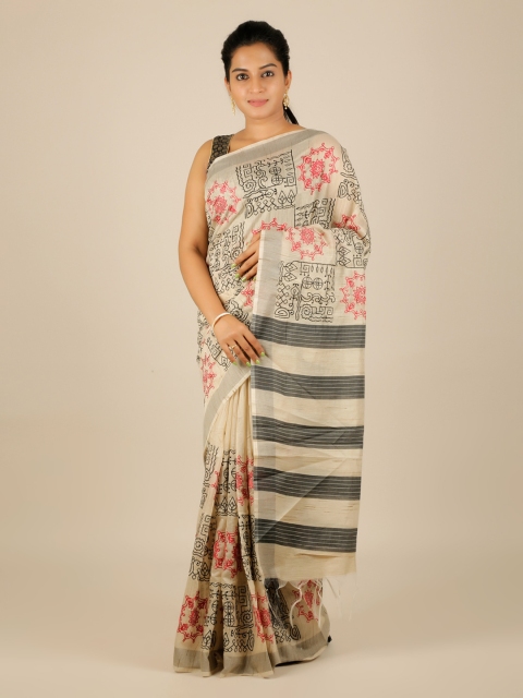 

Pothys Beige Woven Design Poly Chiffon Saree