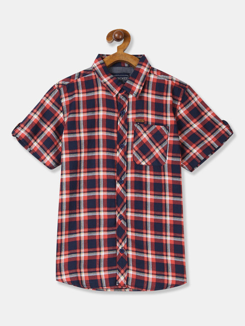 

Cherokee Boys Red & Navy Blue Regular Fit Checked Cotton Casual Shirt