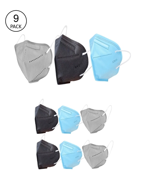 

OOMPH Unisex Pack Of 9 Solid 5-Ply Reusable KN95 Protective Masks, Black