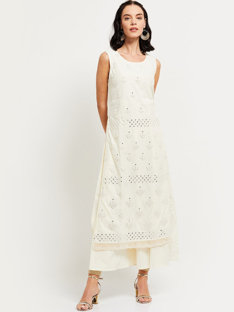 

max Women Off-White Woven Design Straight Kurta