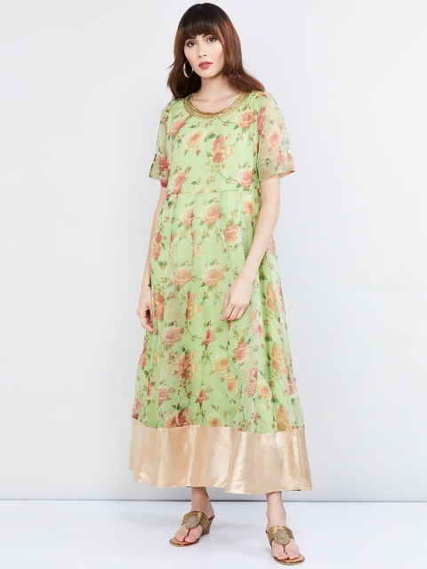 

max Women Green Printed Straight Kurta