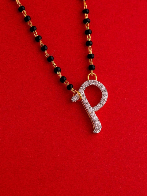 

Voylla Gold-Plated & White CZ-Studded Beaded Mangalsutra Set