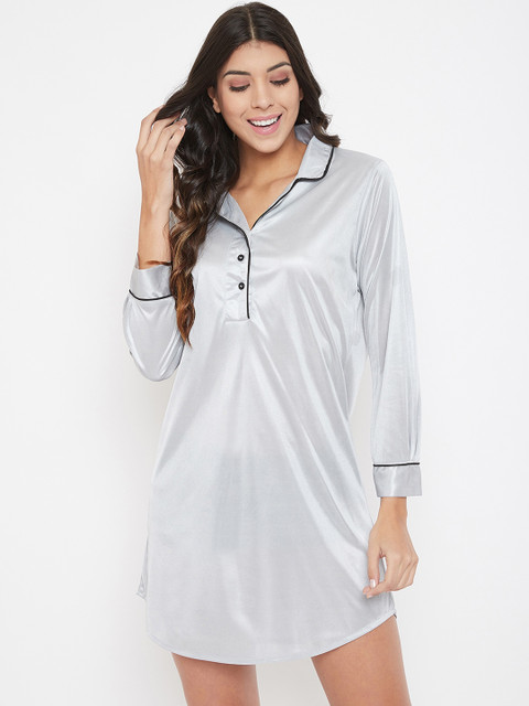 

Clovia Grey Solid Nightdress