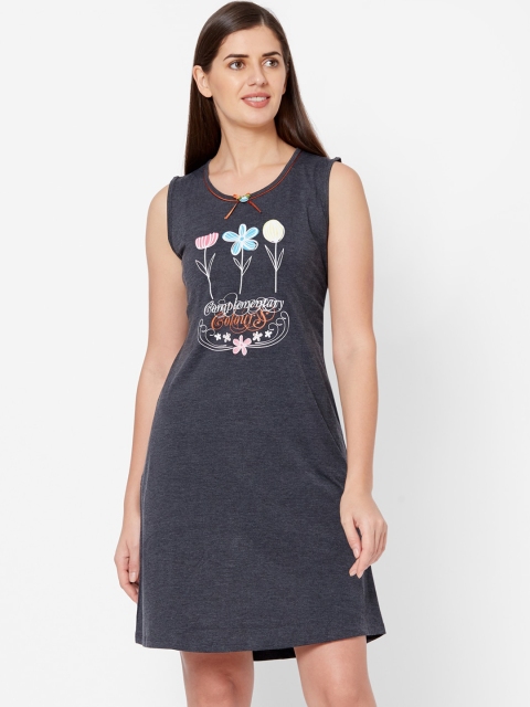 

Juliet Women Grey Printed Cotton Sleep Shirt