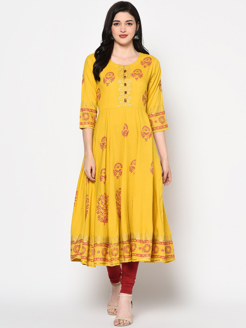 

GULMOHAR JAIPUR Women Yellow Printed Anarkali Kurta