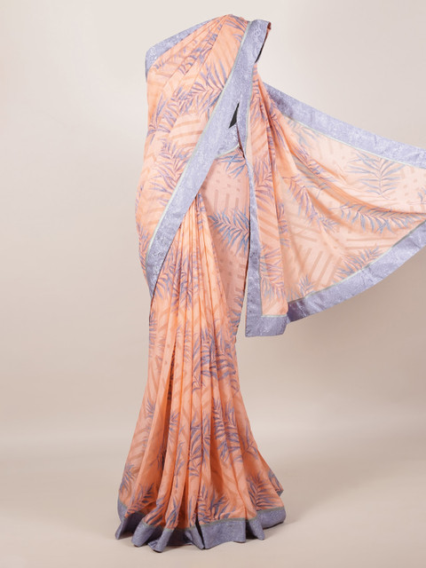 

Pothys Peach-Coloured Printed Poly Georgette Saree