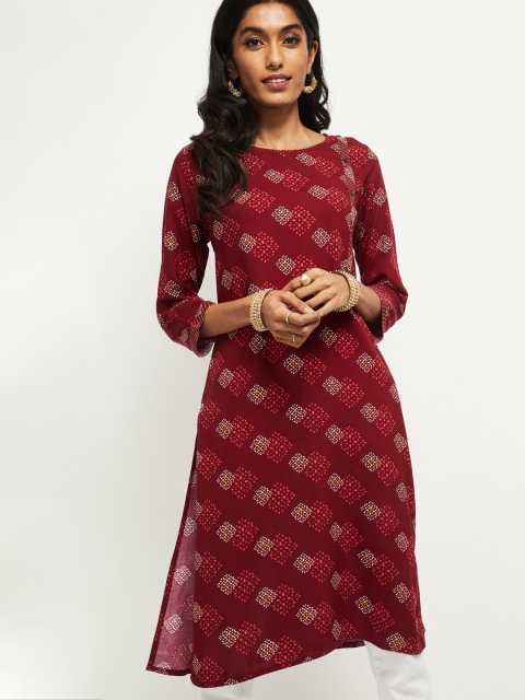 

max Women Maroon Printed Straight Kurta