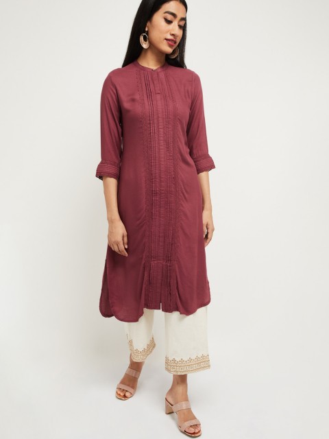 

max Womens Mauve Lace-Detailed Kurta