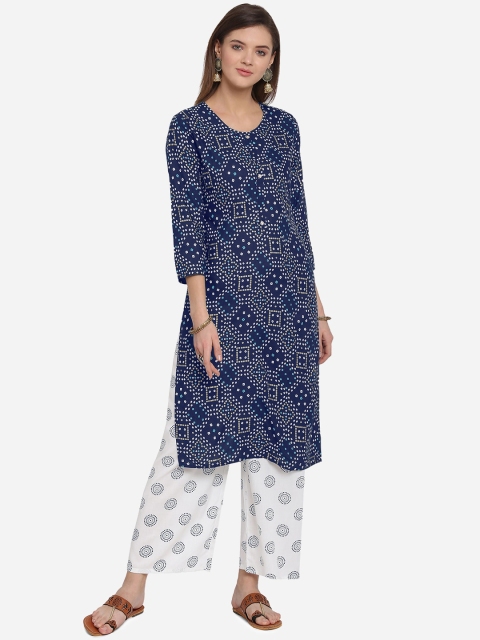 

Mirchi Fashion Women Blue & White Printed Kurta with Palazzos
