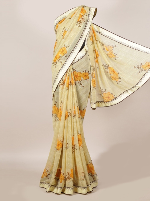 

Pothys Yellow Printed Poly Georgette Saree