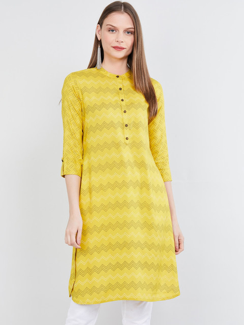 

max Women Mustard & White Printed Straight Kurta