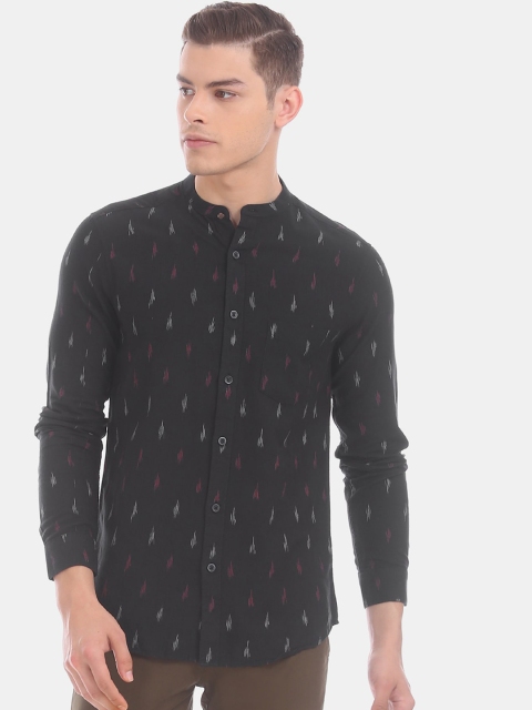 

True Blue Men Black Slim Fit Printed Cotton Casual Shirt