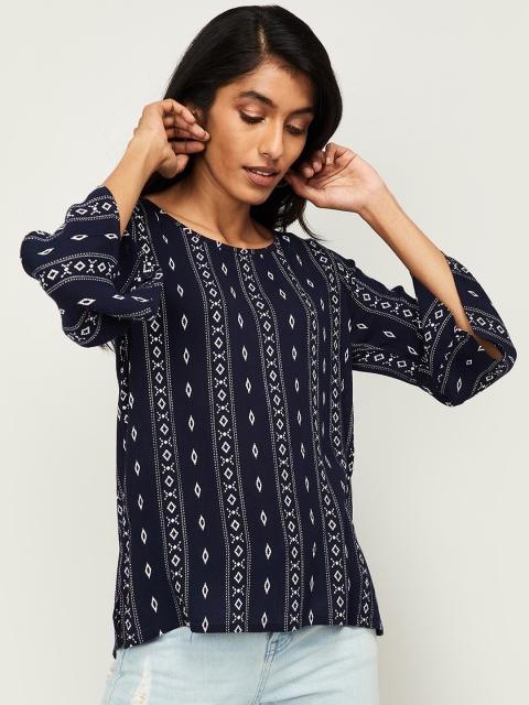 Fame Forever by Lifestyle Women Navy Blue Printed Top