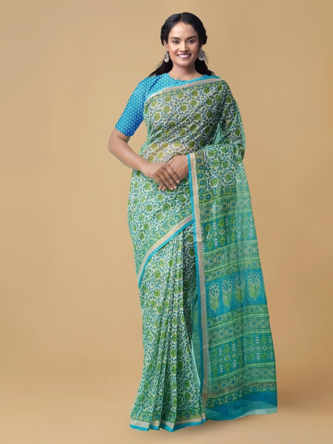 

Unnati Silks Green Pure Cotton Printed Kota Sustainable Saree