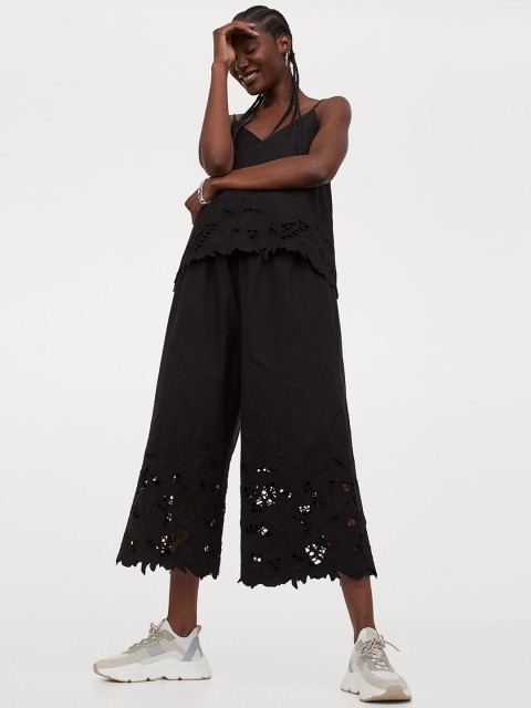 

H&M Women Black Broderie-Detail Trousers