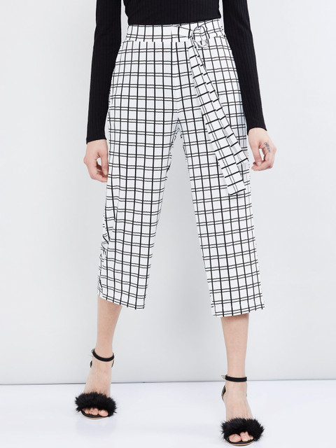

max Women White & Black Checked Wide Leg Palazzos