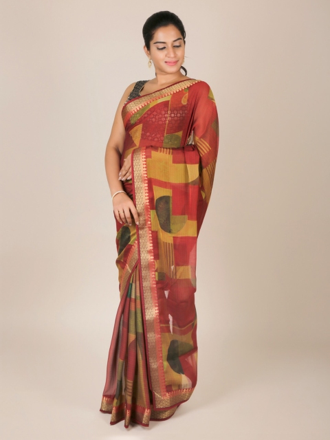 

Pothys Maroon Printed Poly Georgette Saree