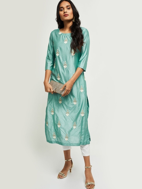 

max Women Green Embellished Straight Kurta