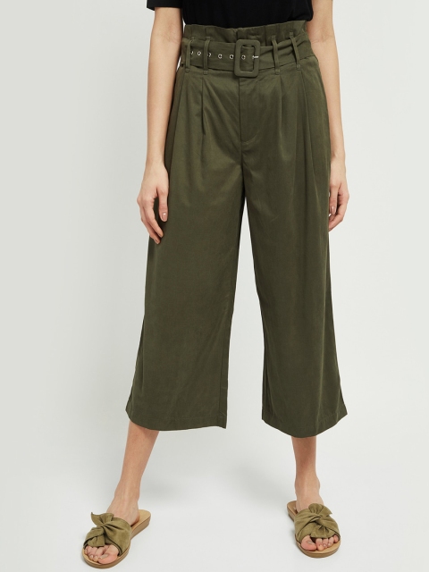 

max Women Green Solid Straight Palazzos