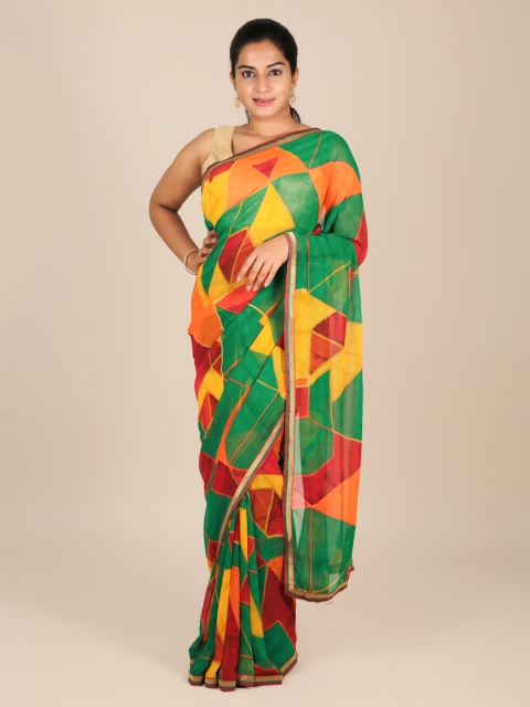 

Pothys Multicoloured Printed Poly Georgette Saree with Zari Border, Multi