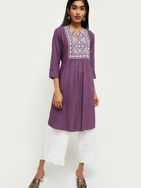 

max Women Purple & White Yoke Design A-Line Kurta