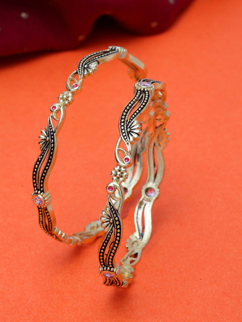

Shining Diva Set Of 2 Gold-Plated Black & Pink Meenakari Bangles