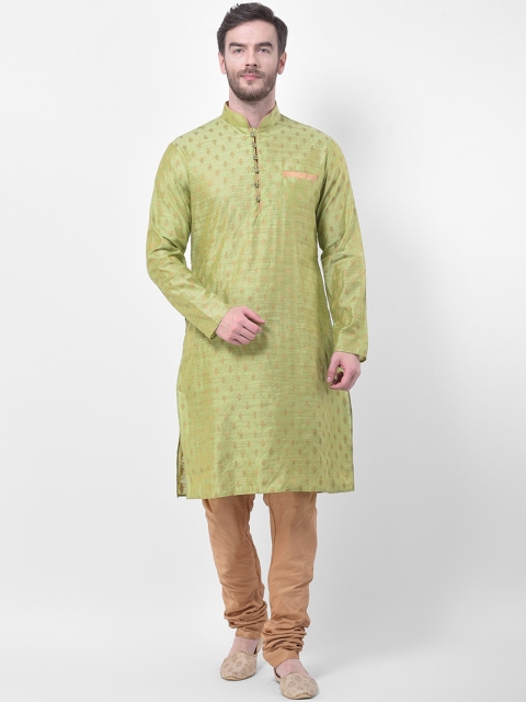 

SG LEMAN Men Green & Beige Woven Design Jacquard Kurta with Churidar