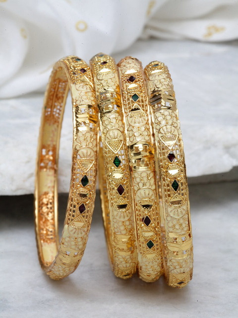 

Shining Diva Set Of 4 Gold-Plated Green Meenakari Bangles