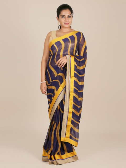 

Pothys Blue Printed Poly Georgette Saree