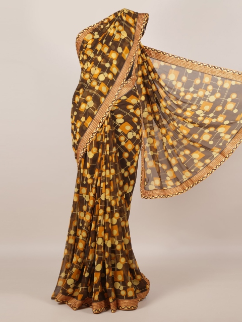 

Pothys Brown Printed Poly Georgette Saree