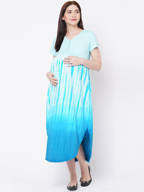 

Mystere Paris Women Blue Dyed A-Line Maternity Dress