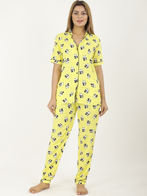 

NEUDIS Women Yellow & Black Printed Night Suit