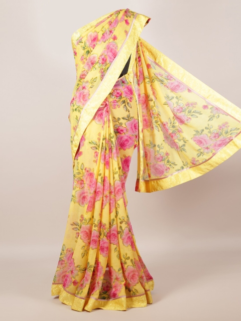 

Pothys Yellow Printed Poly Georgette Saree