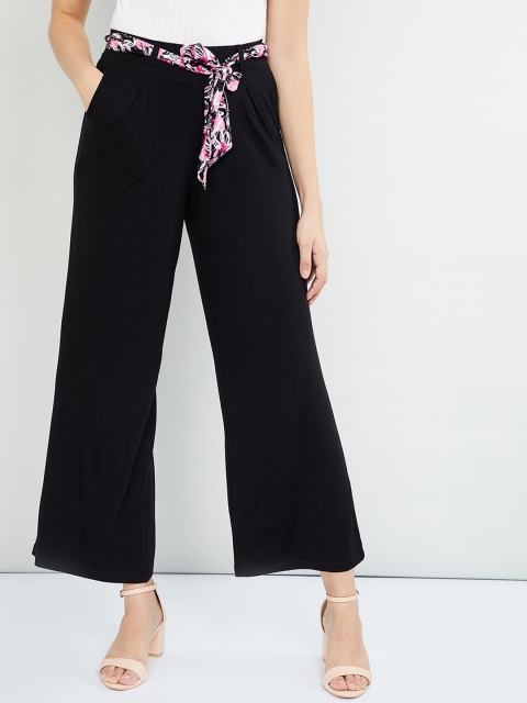 

max Women Black Solid Straight Palazzos