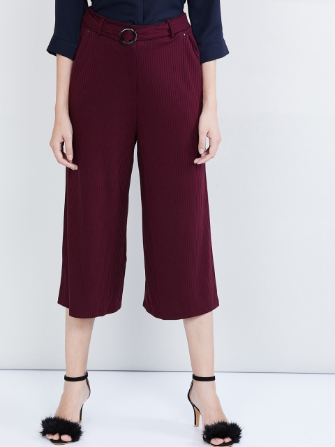 

max Women Burgundy Self Design Straight Cropped Palazzos